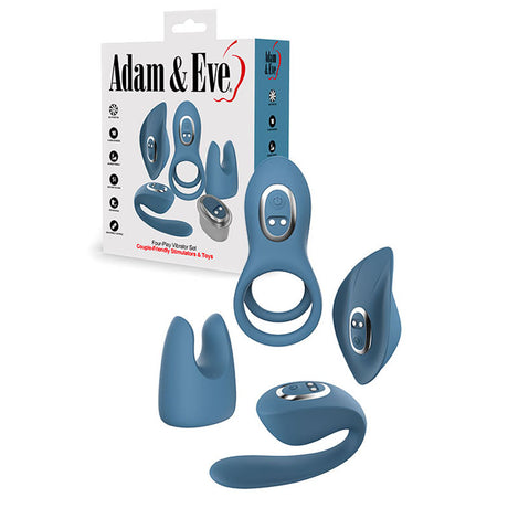 Adam & Eve FOUR-PLAY Vibrator Set - Blue USB Rechargeable Couples Play Kit - Naughty by Nature Adult Store