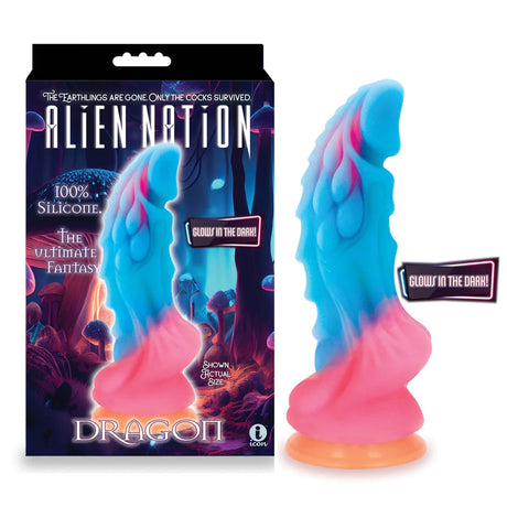 Alien Nation - Glow Dragon - Glow in Dark Rainbow 22.9 cm Fantasy Dong - Naughty by Nature Adult Store