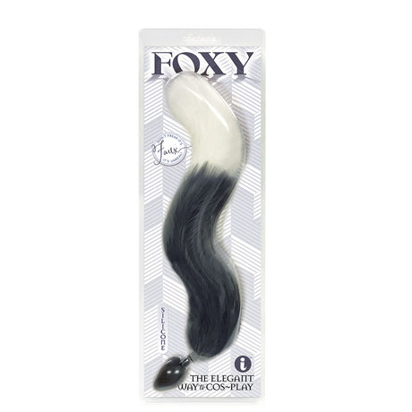 Foxy Fox Tail Silicone Butt Plug - Grey with White Tip - 46 cm Tail - Naughty by Nature Adult Store