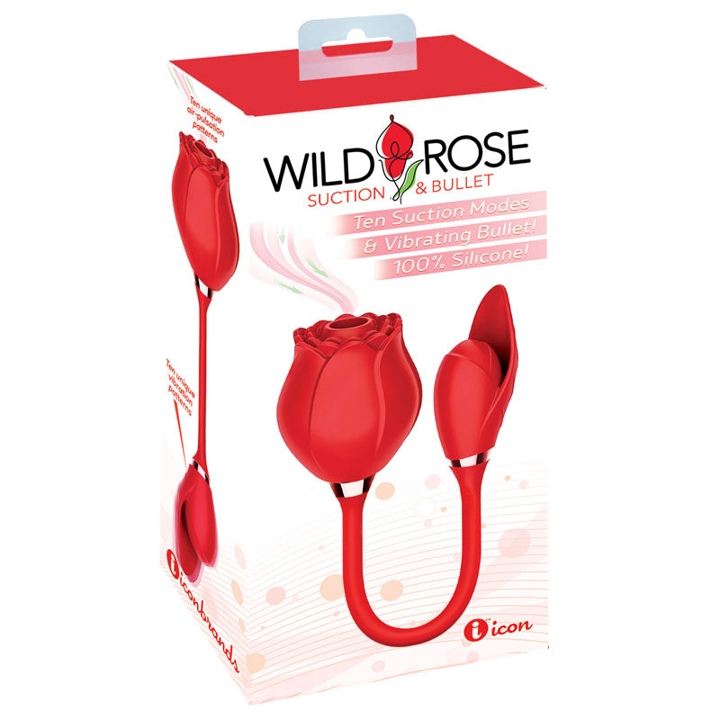 Wild Rose Suction & Bullet - Red USB Rechargeable Air Pulse & Bullet Stimulator - Naughty by Nature Adult Store