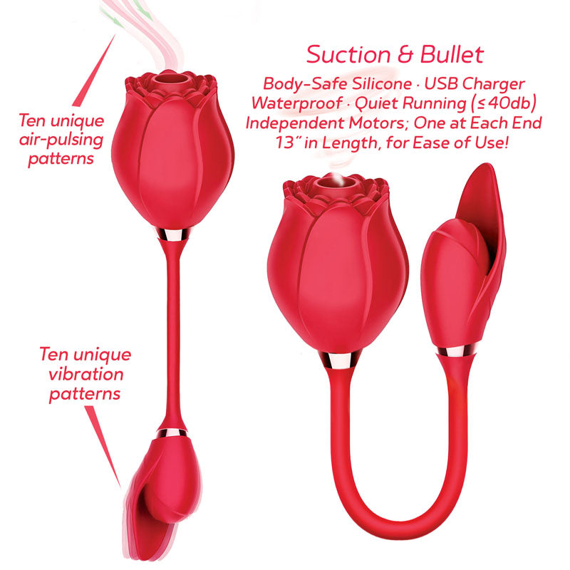 Wild Rose Suction & Bullet - Red USB Rechargeable Air Pulse & Bullet Stimulator - Naughty by Nature Adult Store