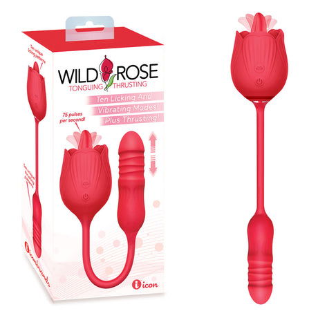 Wild Rose Lick & Thrust - Red USB Rechargeable Air Pulse Stimulator and Vibrator - Naughty by Nature Adult Store