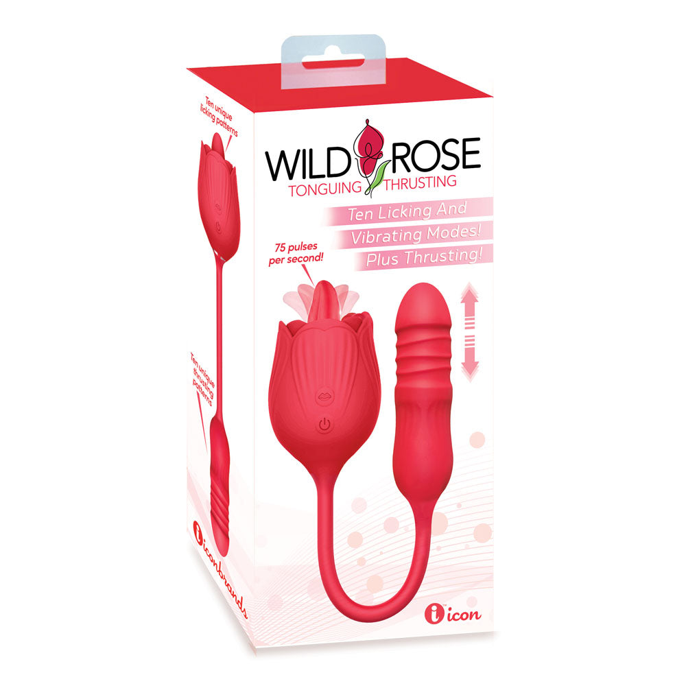 Wild Rose Lick & Thrust - Red USB Rechargeable Air Pulse Stimulator and Vibrator - Naughty by Nature Adult Store