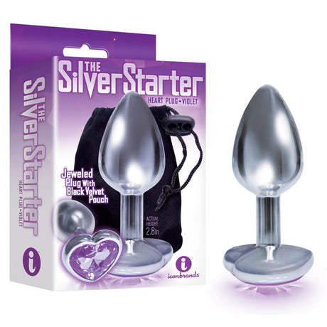 The Silver Starter - Silver 7.1 cm (2.8'') Butt Plug with Violet Heart Jewel - Naughty by Nature Adult Store