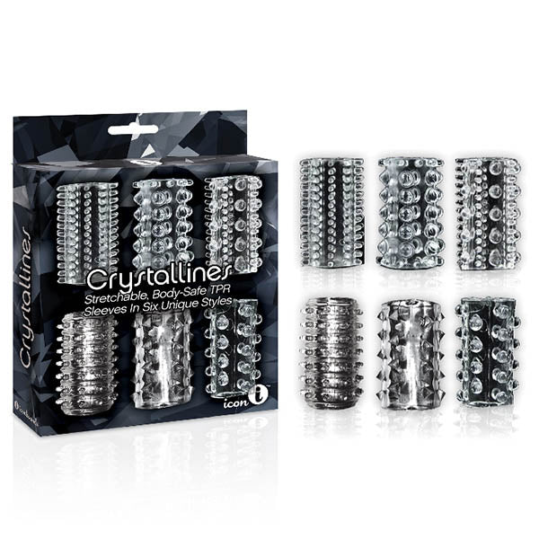 The 9's Crystalline TPR Cock Sleeves - Clear Penis Sleeves - Set of 6 - Naughty by Nature Adult Store