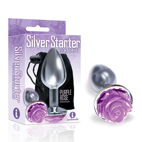 The 9's The Silver Starter - Silver 7.1 cm (2.8'') Butt Plug with Purple Rose Bottom - Naughty by Nature Adult Store