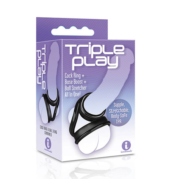 The 9's Triple Ring - Black Cock & Balls Ring - Naughty by Nature Adult Store