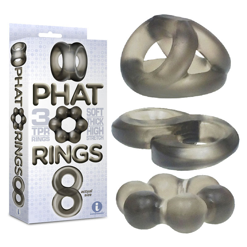 The 9's Phat Rings - Smoke Cock Rings - Set of 3 - Naughty by Nature Adult Store