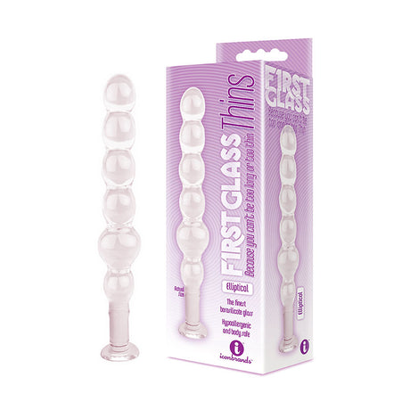 The 9's Glass First Thins, Elliptical - Clear Glass 17.8 cm Anal Beads - Naughty by Nature Adult Store