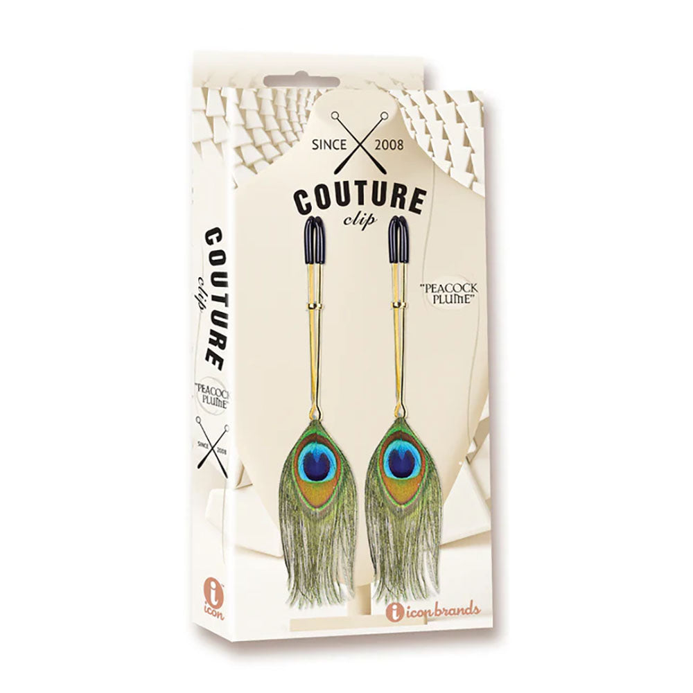 Couture Clip - Peacock Plume - Gold Nipple Clamps - Set of 2 - Naughty by Nature Adult Store