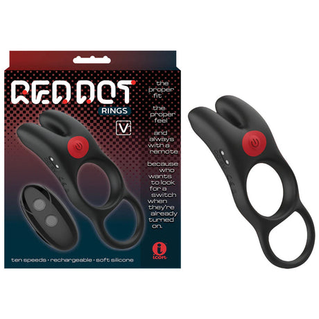Red Dot Rings - V1 - Black USB Rechargeable Vibrating Cock Ring with Remote - Naughty by Nature Adult Store