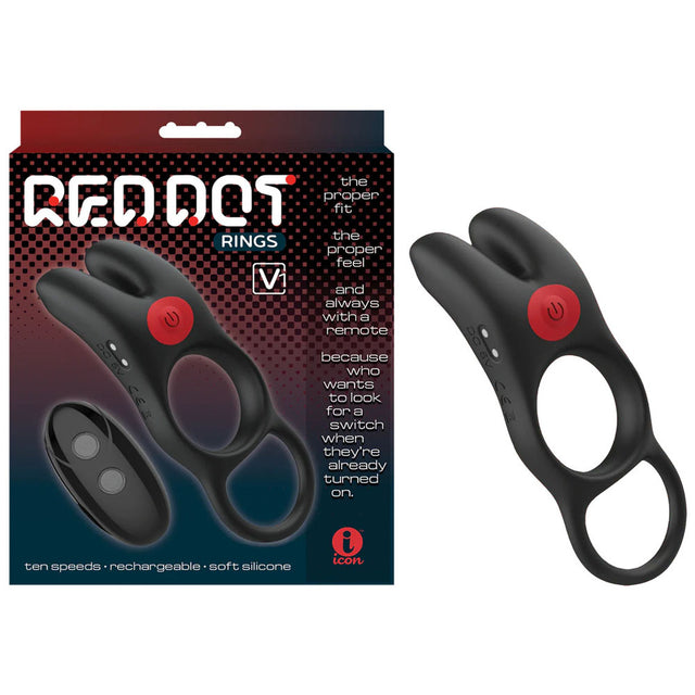 Red Dot Rings - V1 - Black USB Rechargeable Vibrating Cock Ring with Remote - Naughty by Nature Adult Store