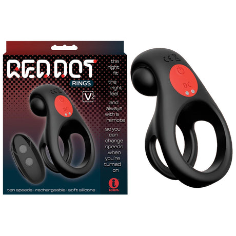 Red Dot Rings - V2 - Black USB Rechargeable Vibrating Cock & Ball Ring with Remote - Naughty by Nature Adult Store