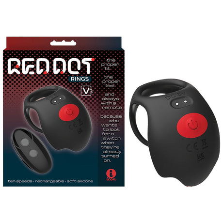 Red Dot Rings - V3 - Black USB Rechargeable Vibrating Cock & Ball Ring with Remote - Naughty by Nature Adult Store