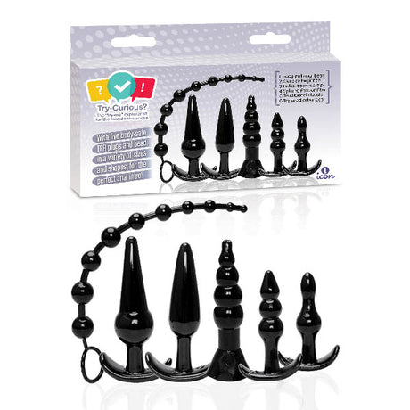 Try-Curious Anal Plug Kit - Black Anal Kit - Set of 6 - Naughty by Nature Adult Store