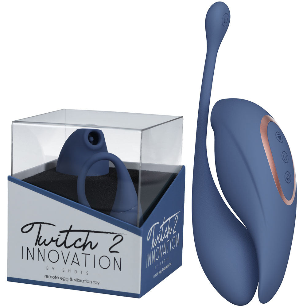 Twitch 2 - Blue - Blue US Rechargeable Suction Vibrator with Remote Vibrating Egg - Naughty by Nature Adult Store