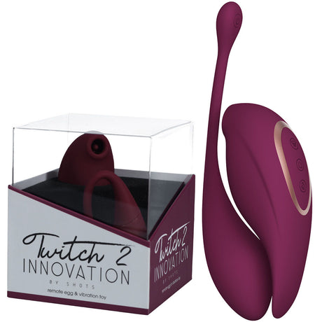 Twitch 2 - Burgundy - Burgundy US Rechargeable Suction Vibrator with Remote Vibrating Egg - Naughty by Nature Adult Store