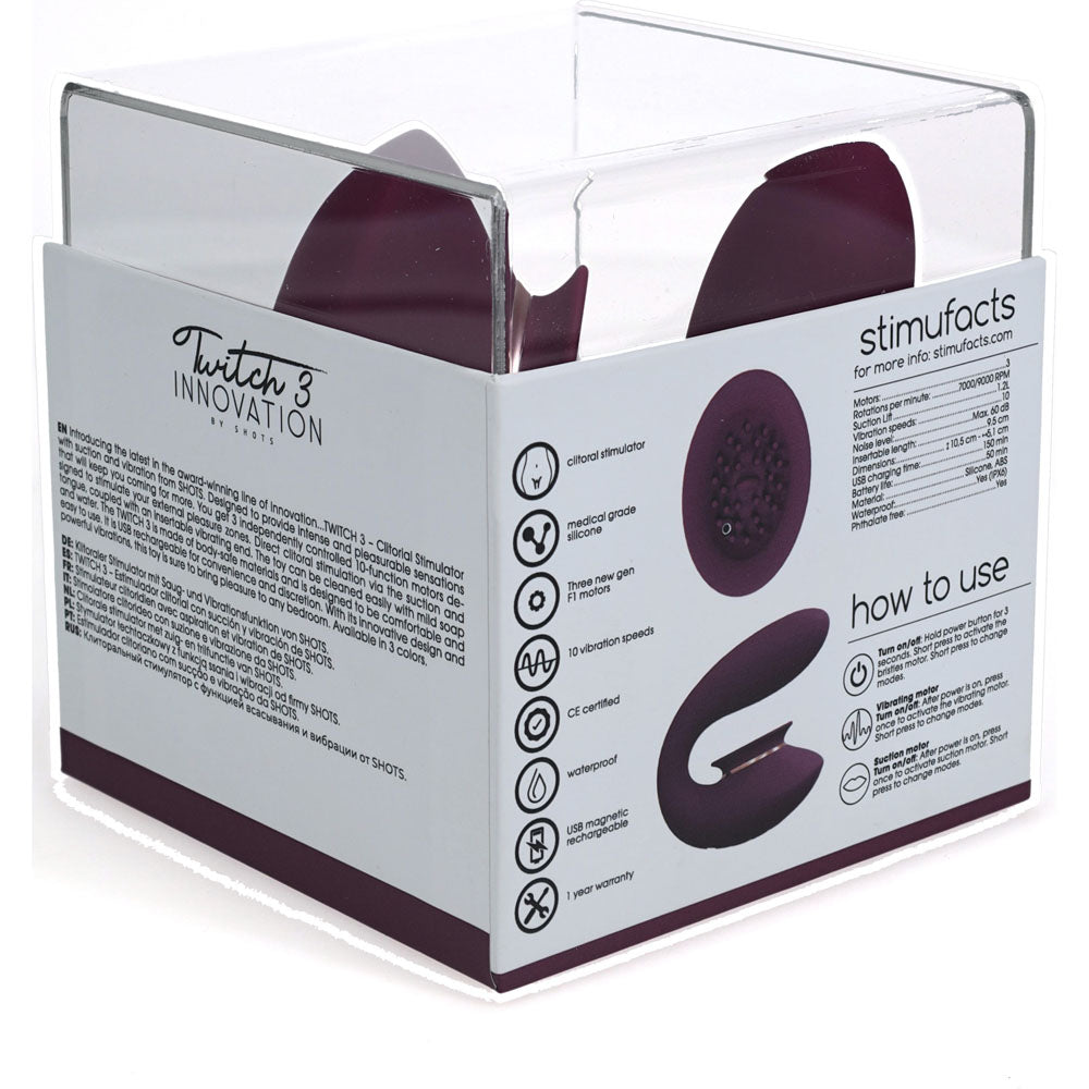 Twitch 3 - Burgundy - Burgundy USB Rechargeable Suction Vibrator - Naughty by Nature Adult Store