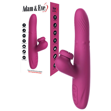 Adam & Eve ROSE GOLD REVOLVING RABBIT - Purple 22.5 cm USB Rechargeable Spinning & Thrusting Rabbit Vibrator - Naughty by Nature Adult Store