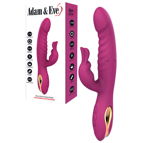 Adam & Eve ROSE GOLD G-SPOT RABBIT - Purple 22.5 cm USB Rechargeable Rabbit Vibrator with Flicking Tip - Naughty by Nature Adult Store