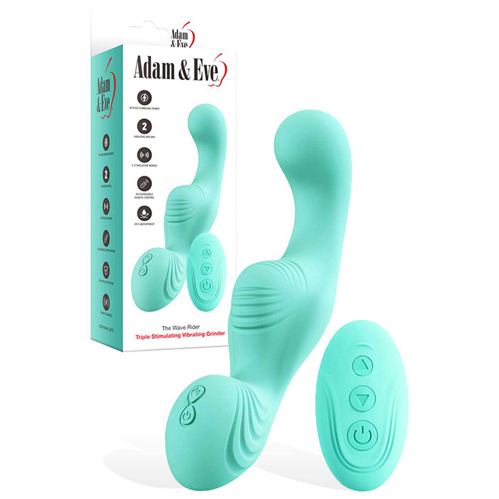 Adam & Eve THE WAVE RIDER - Teal USB Rechargeable Triple Stimulating Grinder Pad with Remote Control - Naughty by Nature Adult Store