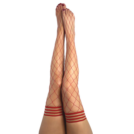 Kixies CLAUDIA Large Diamond Red Fishnet Thigh Highs - Red - Size A - Naughty by Nature Adult Store