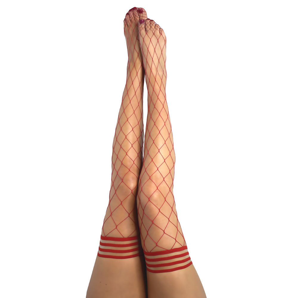 Kixies CLAUDIA Large Diamond Red Fishnet Thigh Highs - Red - Size B - Naughty by Nature Adult Store