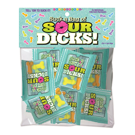 Suck a Bag of Sour Dicks! Bag of 25 - Pecker Lollies - Bulk Bag of 25 Party Packs - Naughty by Nature Adult Store
