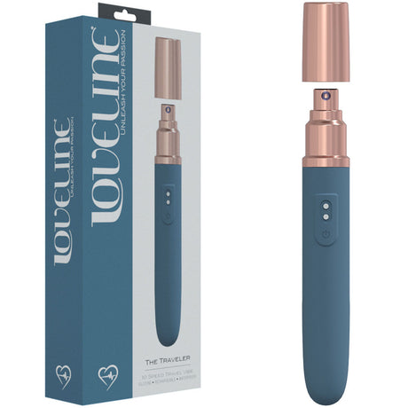 LOVELINE The Traveler - Blue - Blue 17.6 cm USB Rechargeable Vibrator with Lube Applicator - Naughty by Nature Adult Store