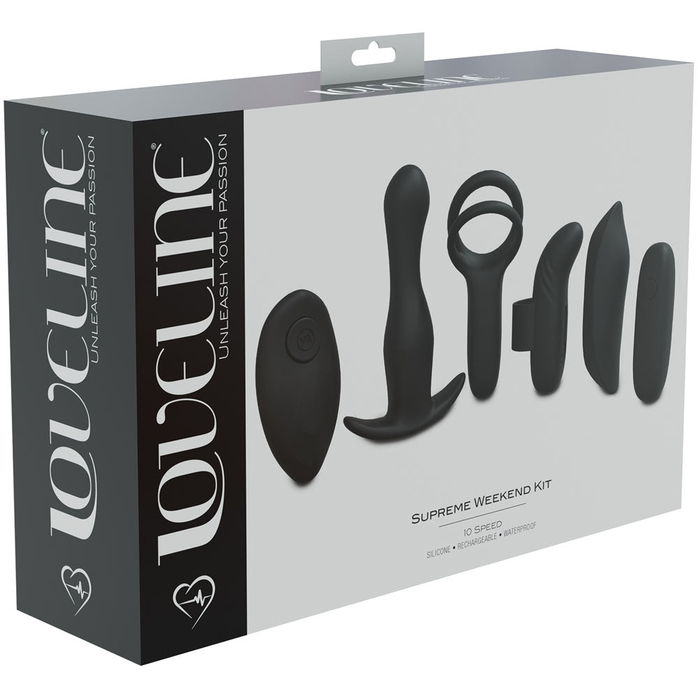 LOVELINE Supreme Weekend Kit - Black - Black USB Rechargeable 5 Piece Kit - Naughty by Nature Adult Store