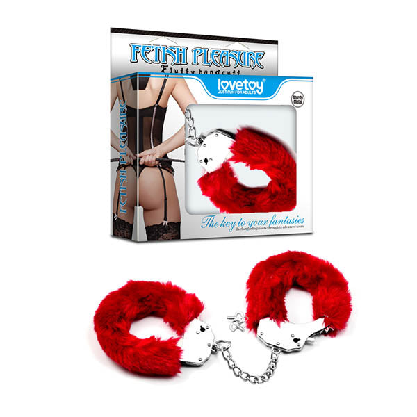 Fetish Pleasure Fluffy Hand Cuffs - Red Fluffy Restraints - Naughty by Nature Adult Store