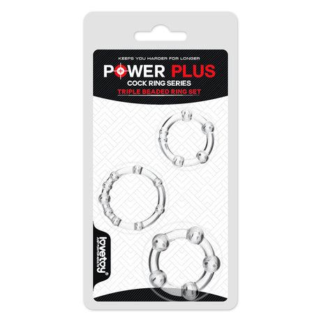 Power Plus Triple Beaded Ring Set - Clear Cock Rings - Set of 3 - Naughty by Nature Adult Store