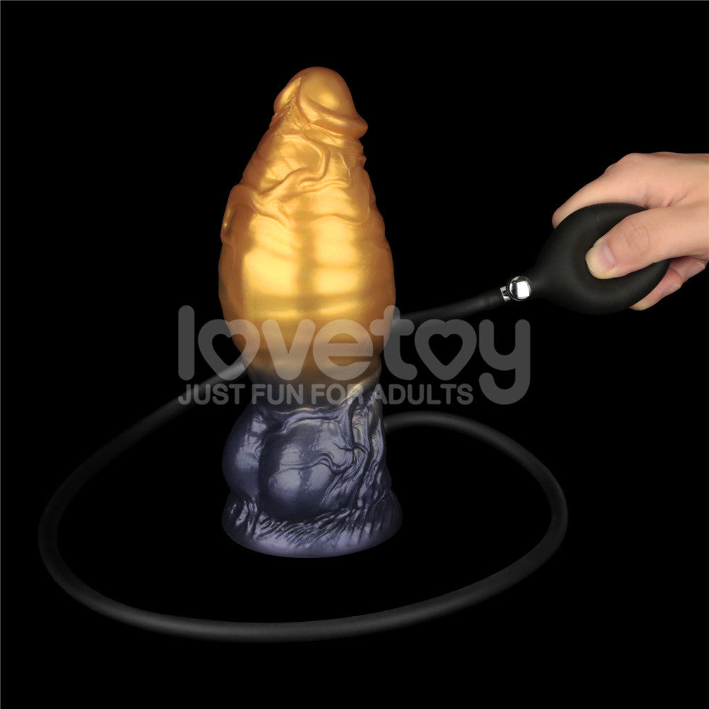 Aerosx 7.5 Inch Dual Density Inflatable Dildo - Gold/Blue 24 cm