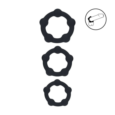 LEVELZ Beaded Silicone Cock Ring Set Of 3 In Black