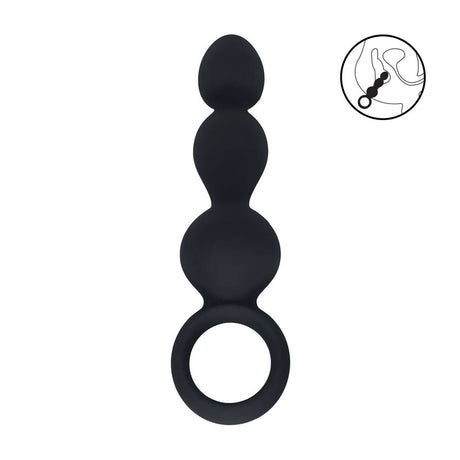 LEVELZ Beaded Silicone Anal Probe With Loop Black 15.3cm