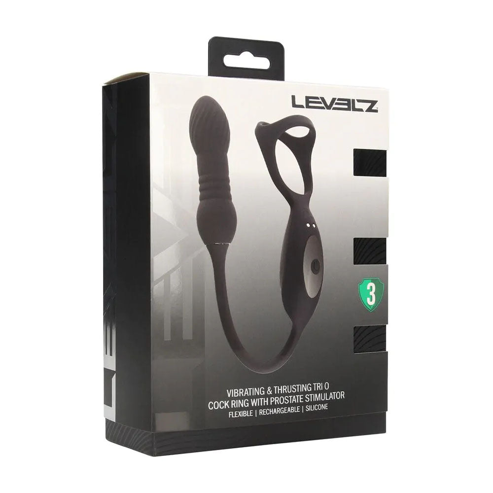 Levelz TriO Vibrating Thrusting Cock Ring With Prostate Stimulator Black
