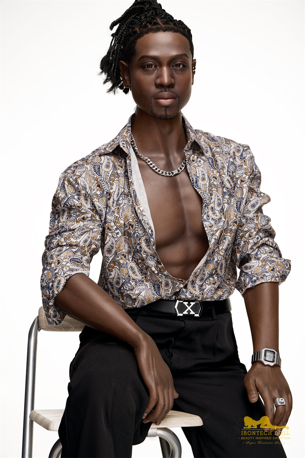 Irontech James 176cm Silicone Sex Doll Black Skin Brown Eyes M8