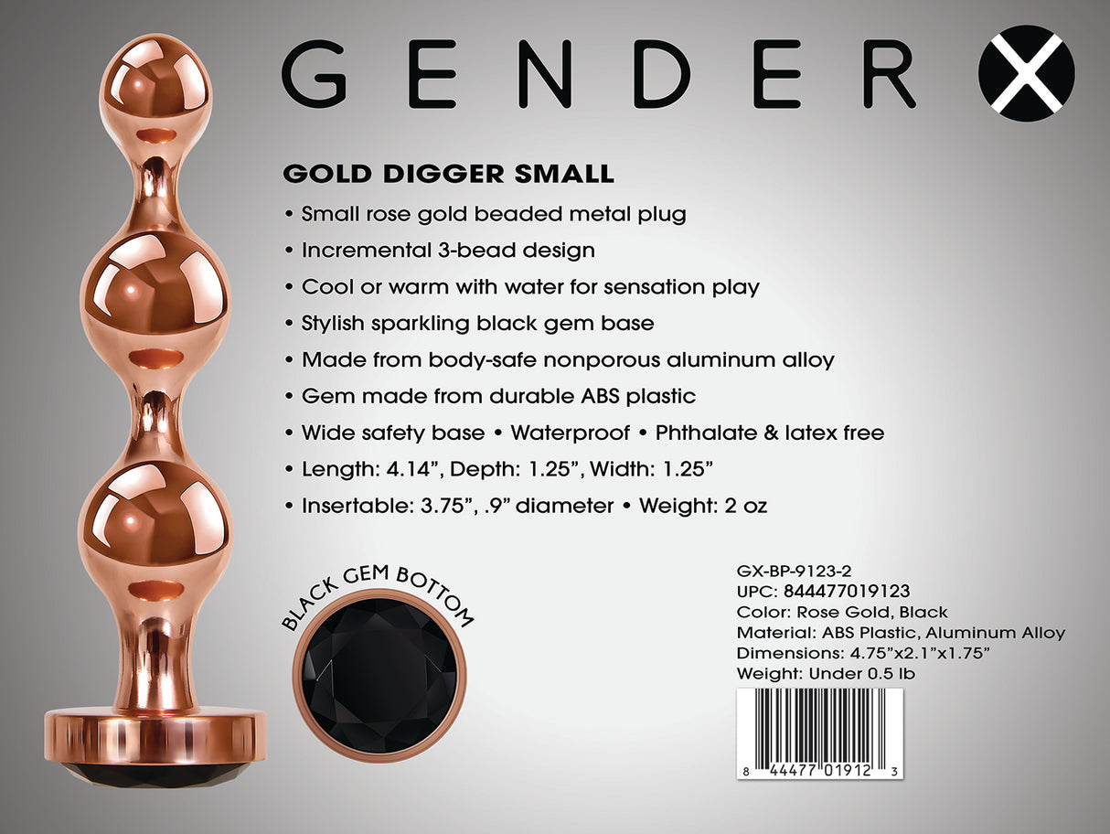 Gender X GOLD DIGGER SMALL - Rose Gold Small Butt Plug with Black Gem Base - Naughty by Nature Adult Store