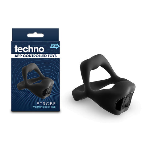 Techno - Strobe - Black - Black USB Rechargeable Vibrating Cock Ring with App Control - Naughty by Nature Adult Store