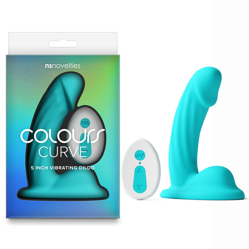Colours Curve - Vibrating 5'' Dildo - Teal with Wireless Remote