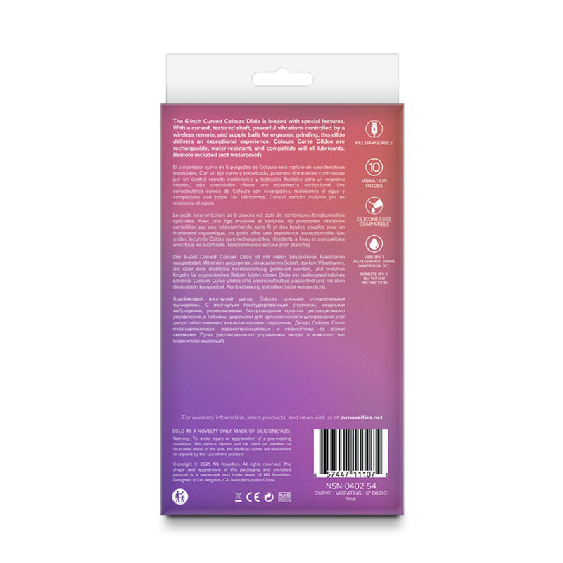 Colours Curve - Vibrating 6'' Dildo - Vibrating Dildo with Wireless Remote