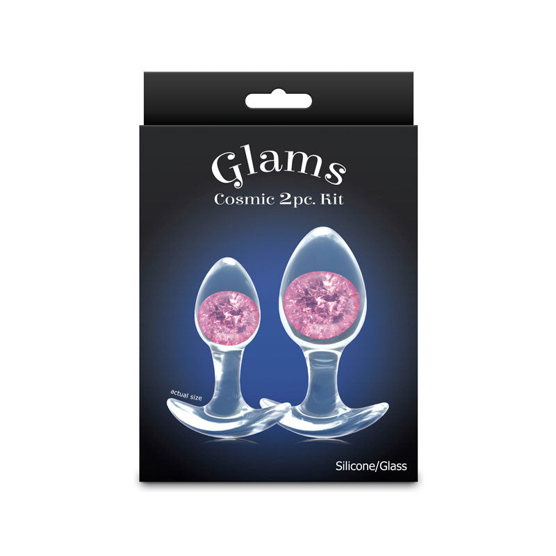 Glams Cosmic 2pc Kit - Pink - Clear/Pink Butt Plugs - Set of 2 Sizes