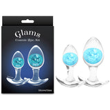 Glams Cosmic 2pc Kit - Clear/Blue Butt Plugs - Set of 2 Sizes