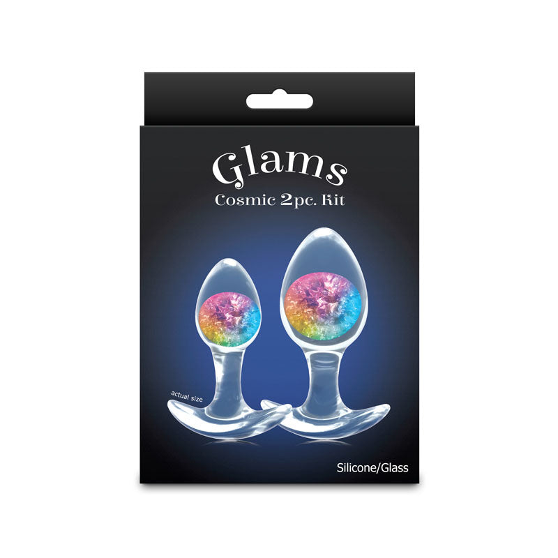 Glams Cosmic 2pc Kit - Clear/Rainbow Butt Plugs - Set of 2 Sizes