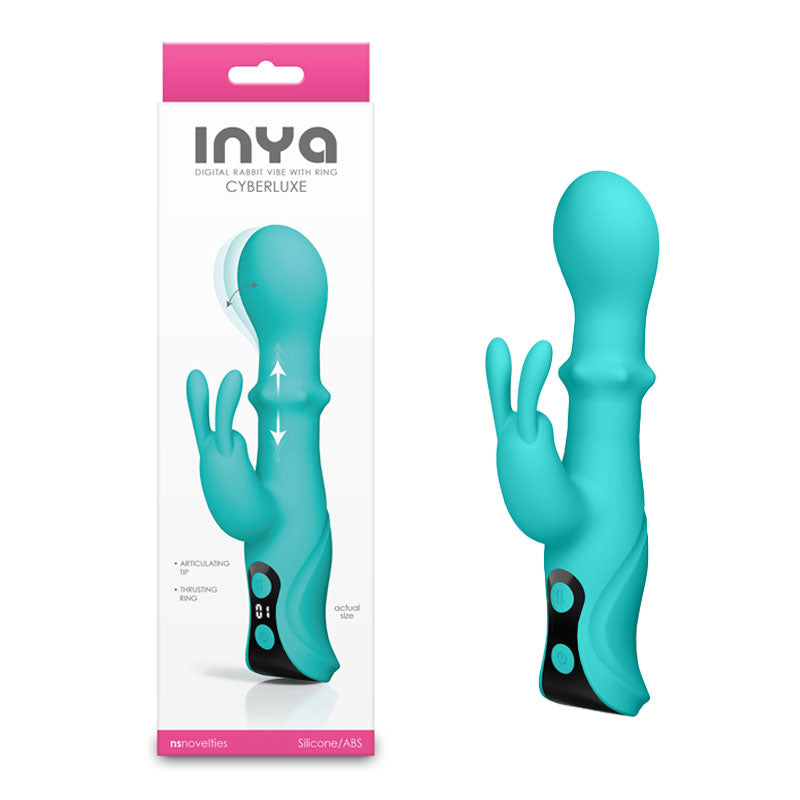 INYA Cyberluxe - Aqua 18 cm Rabbit Vibrator with Sliding Ring Shaft