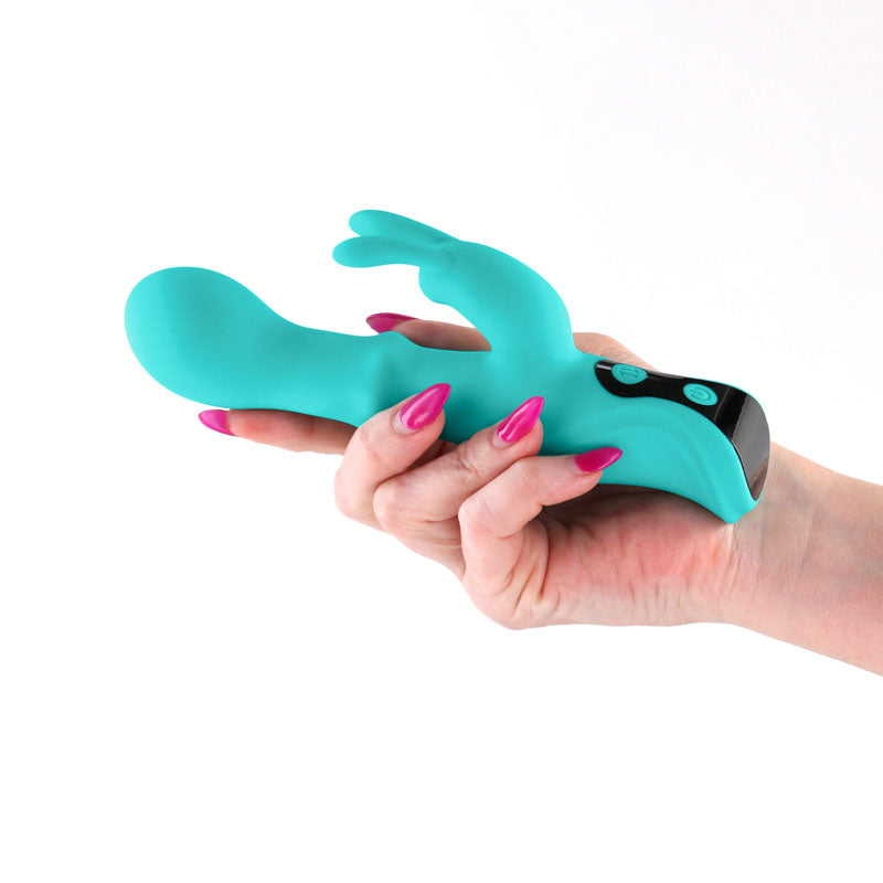 INYA Cyberluxe - Aqua 18 cm Rabbit Vibrator with Sliding Ring Shaft