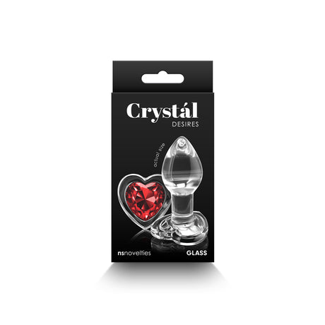 Crystal Desires - Red Heart - Small - Clear Glass 7.3 cm Butt Plug with Red Heart Gem Base - Naughty by Nature Adult Store