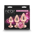 Rear Assets Trainer Kit - Rose Gold - Pink - Rose Gold Metallic Butt Plugs with Pink Gems - Set of 3 Sizes - Naughty by Nature Adult Store