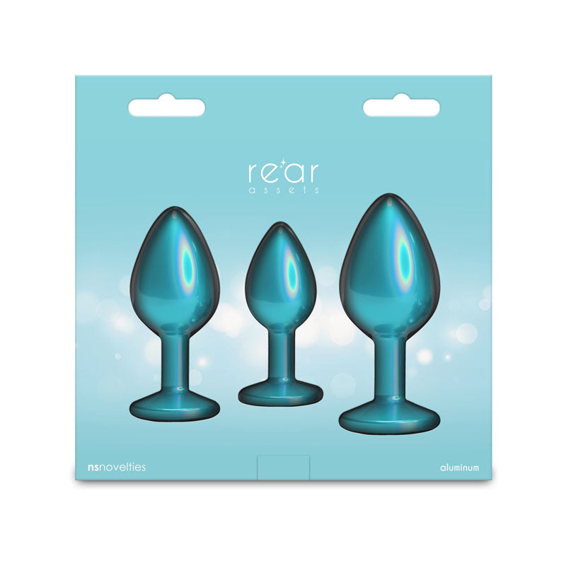 Rear Assets Trainer Kit - Iridescent Teal Metallic Butt Plugs - Set of 3 Sizes
