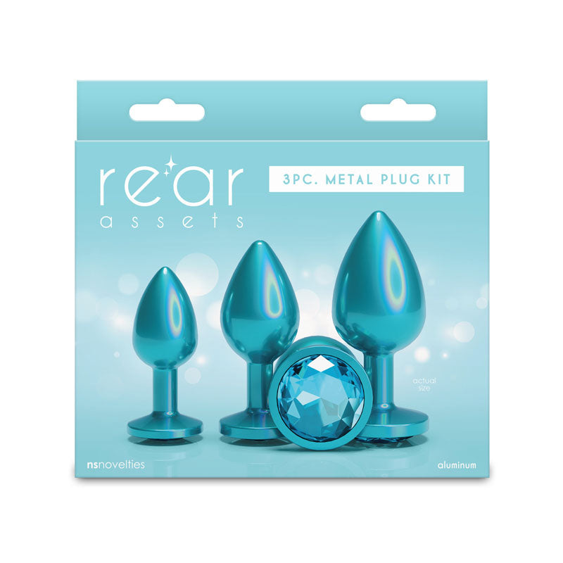 Rear Assets Trainer Kit - Iridescent Teal Metallic Butt Plugs - Set of 3 Sizes